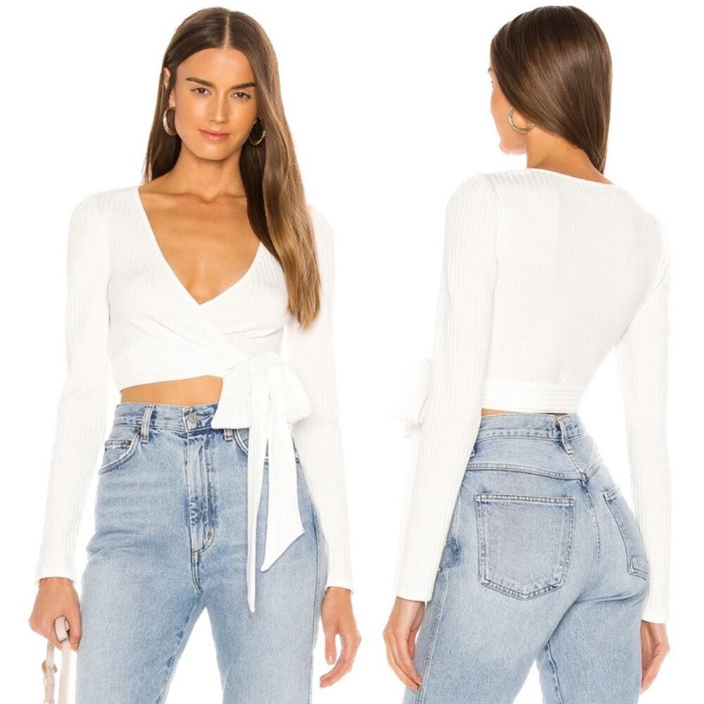 Majorelle Vivien Ribbed Wrap Long Sleeve Top in Ivory Size Small GUC
